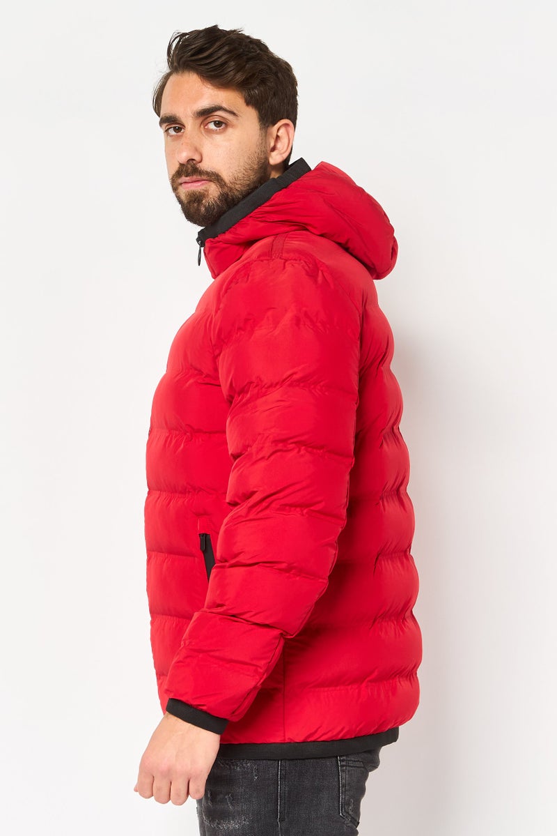 GEOX جاكيت بافر مبطن بغطاء للرأس للرجال، أحمر - Image 4